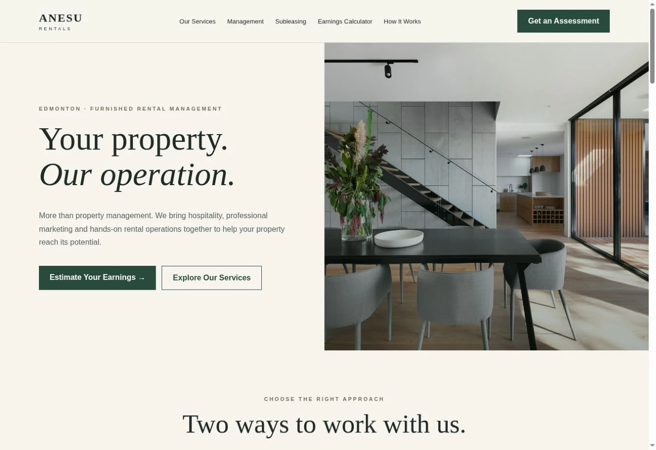 Anesu Rentals homepage interface